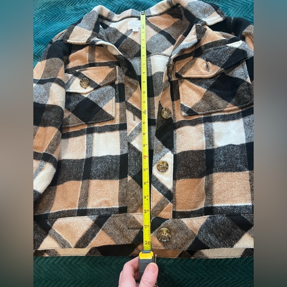 Time & True Plaid Shacket Pockets Black,Tan,&White Cottagecore Whimsy Urban - Picture 6 of 11